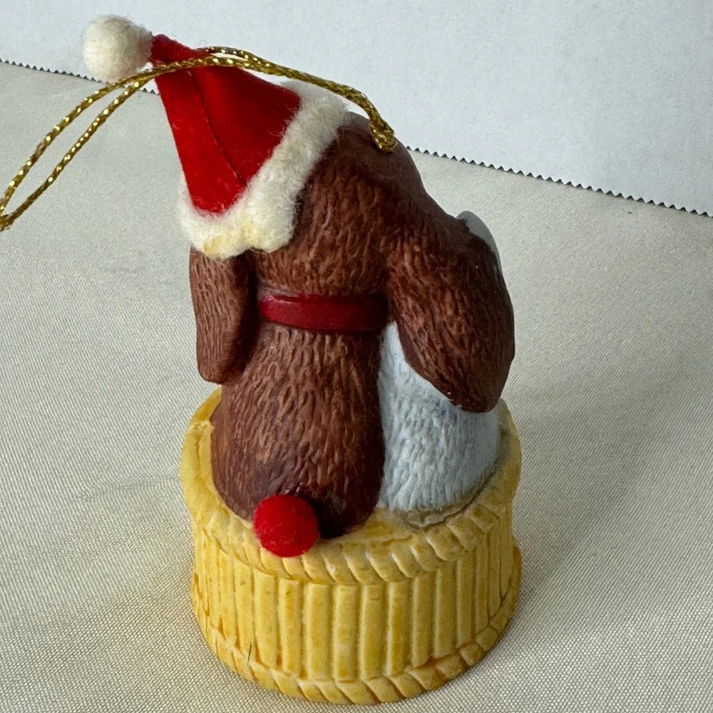 Lot 4 VTG Porcelain Bell Ornaments‎ Jasco Santa Bear Girl Dog Cat Christmas